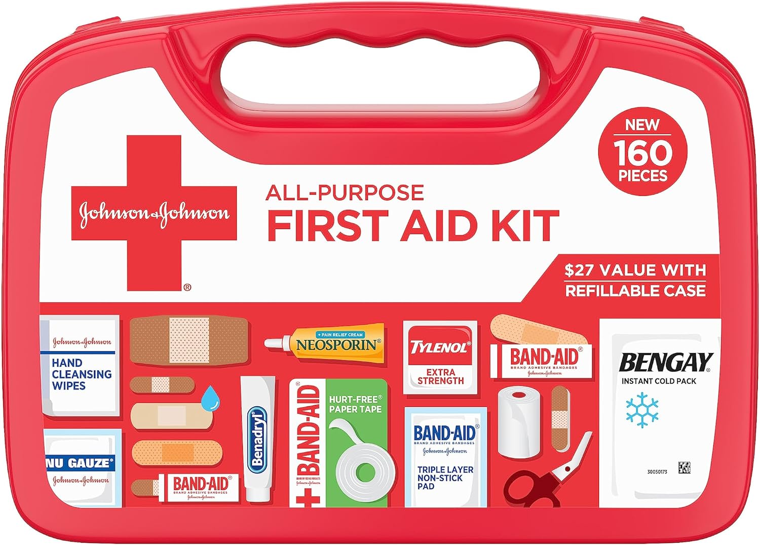 Band-Aid Travel Ready Portable Emergency First Aid Kit for Minor Wound Care with Assorted Adhesive Bandages, Gauze Pads  More, Ideal for Travel, Car  On-The-Go, 80 pc