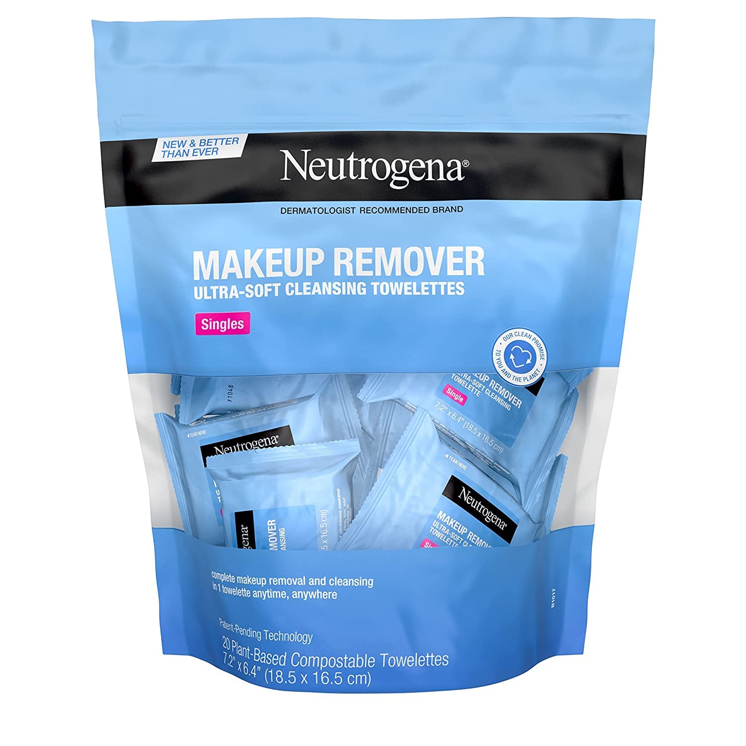 Neutrogena Makeup Remover Wipes, Individually Wrapped Daily Face Wipes for Waterproof Makeup, Travel  On-the-Go Singles, 20 Count