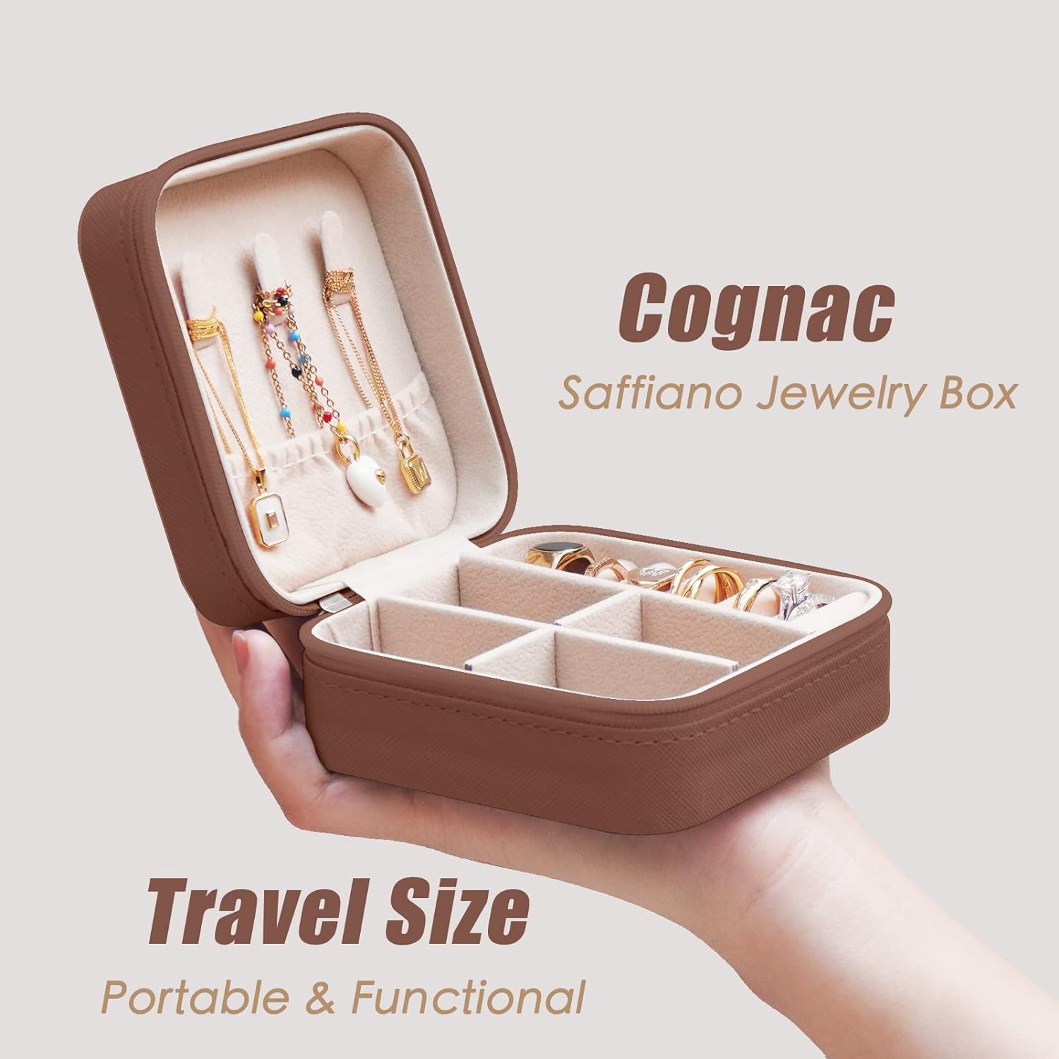 Exquisite Travel Jewelry Case, Portable Mini Jewelry Travel Organizer, Small Jewelry Box for Women, Bridesmaid Gift and Travel Essential to Store Ring, Necklace, Earring(1pc pink peach)