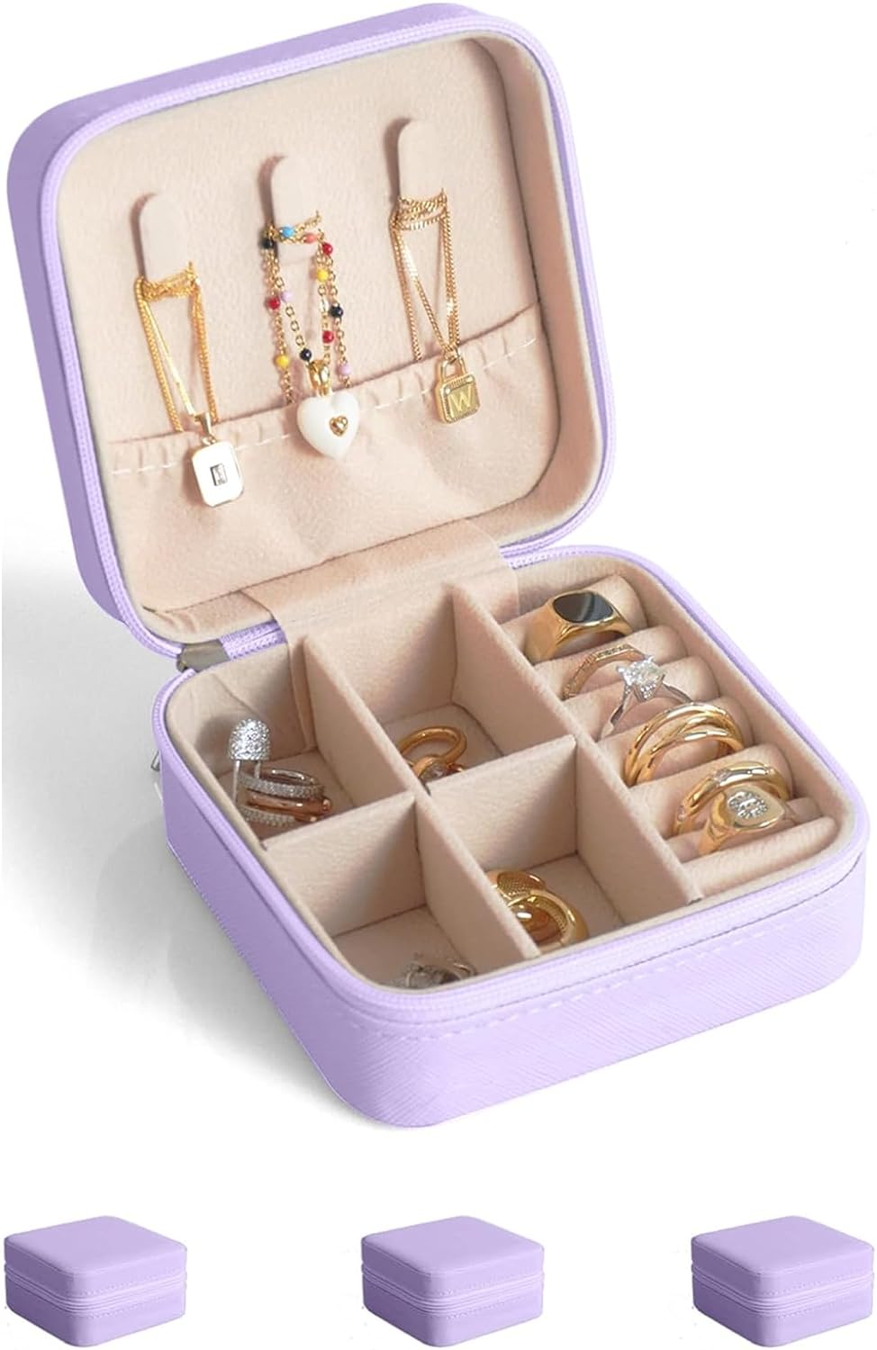 Exquisite Travel Jewelry Case, Portable Mini Jewelry Travel Organizer, Small Jewelry Box for Women, Bridesmaid Gift and Travel Essential to Store Ring, Necklace, Earring(1pc pink peach)