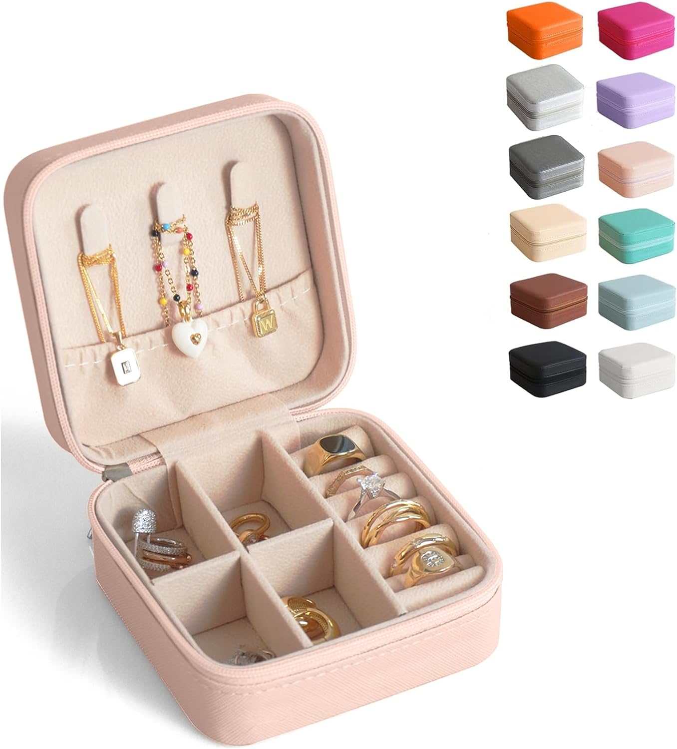 Exquisite Travel Jewelry Case, Portable Mini Jewelry Travel Organizer, Small Jewelry Box for Women, Bridesmaid Gift and Travel Essential to Store Ring, Necklace, Earring(1pc pink peach)