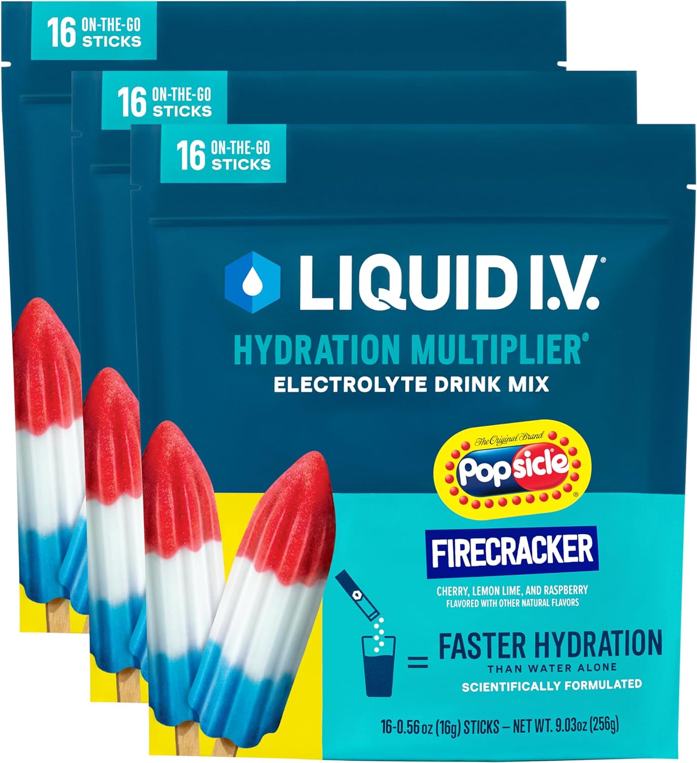 Liquid I.V.® Hydration Multiplier® - Popsicle Firecracker - Hydration Powder Packets | Electrolyte Powder Drink Mix | Convenient Single-Serving Sticks | Non-GMO | 1 Pack (16 Servings)