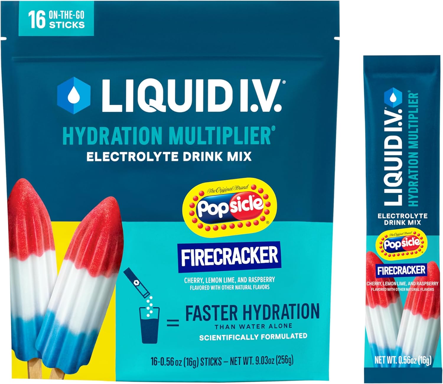 Liquid I.V.® Hydration Multiplier® - Popsicle Firecracker - Hydration Powder Packets | Electrolyte Powder Drink Mix | Convenient Single-Serving Sticks | Non-GMO | 1 Pack (16 Servings)