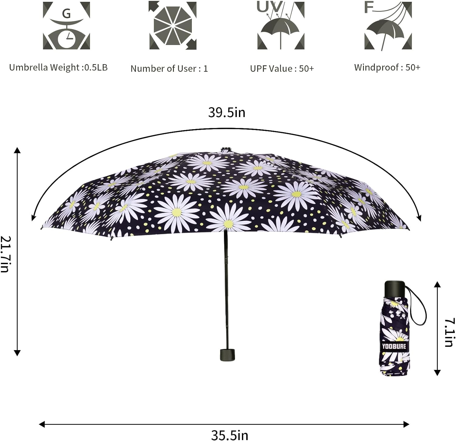 Yoobure Small Mini Umbrella with Case Light Compact Design Perfect for Travel Lightweight Portable Parasol Outdoor SunRain Umbrellas