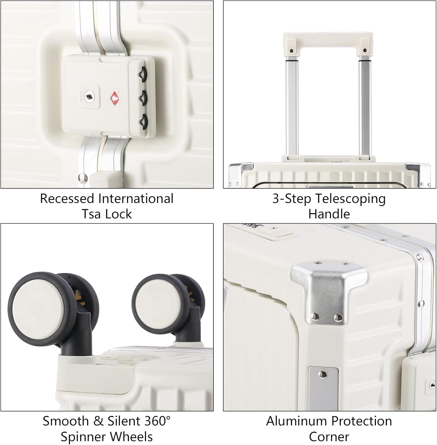 Carry On Luggage 22x14x9 Airline Approved - Luggage with Cup Holder, Front Pocket, USB Port, Aluminum Frame Carry On Suitcases with Spinner Wheels and TSA Lock (White, 20-lnch)