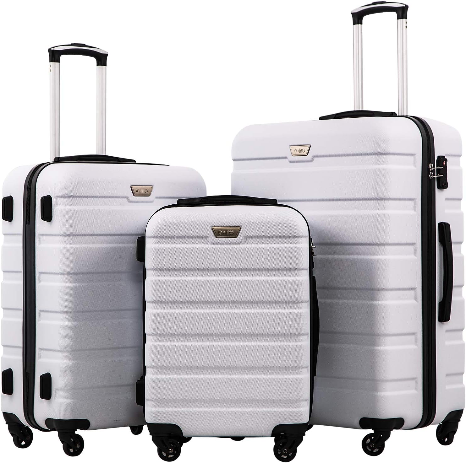 Coolife Luggage 3 Piece Set Suitcase Spinner Hardshell Lightweight TSA Lock (white, 3 piece set(20in24in28in))