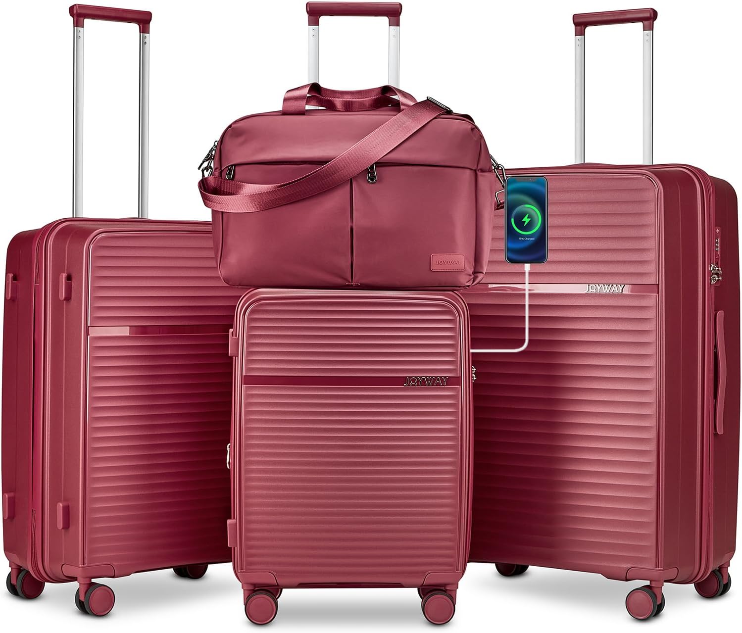 Joyway Luggage Sets 3 Piece, Expandable Suitcase set with Spinner Wheels and Charger, Hard Shell Lightweight Rolling Travel Luggage with TSA Lock (Red, 4 Piece Luggage Sets)