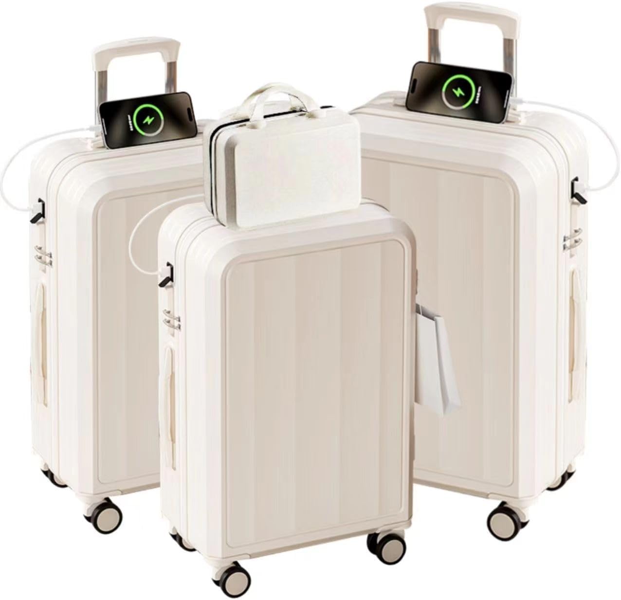 Suitcase set of 4, hard shell expandable with USB charging port and folding cup holder TSA lock 360-degree silent universal wheel suitcase, suitable for travel, business and students light luggage.