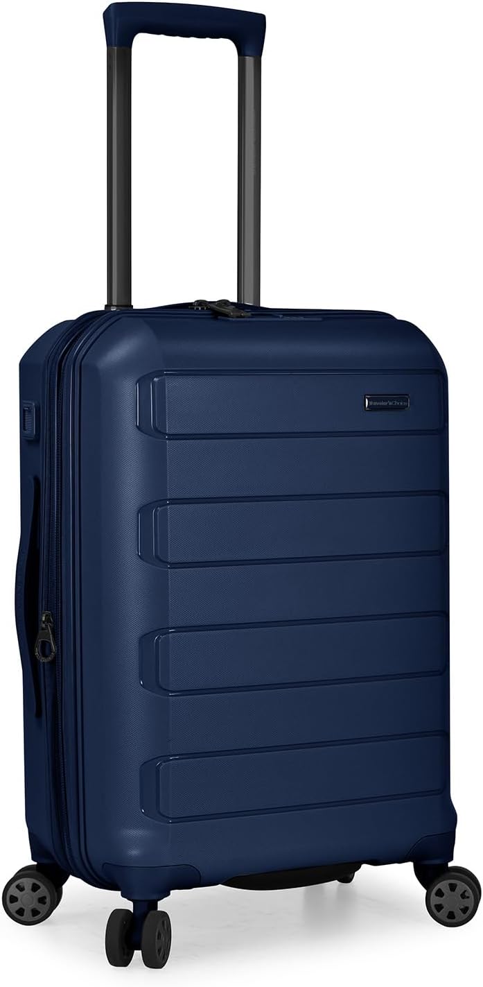 Travelers Choice Pagosa Indestructible Hardshell Expandable Spinner Luggage, Navy, Carry-on