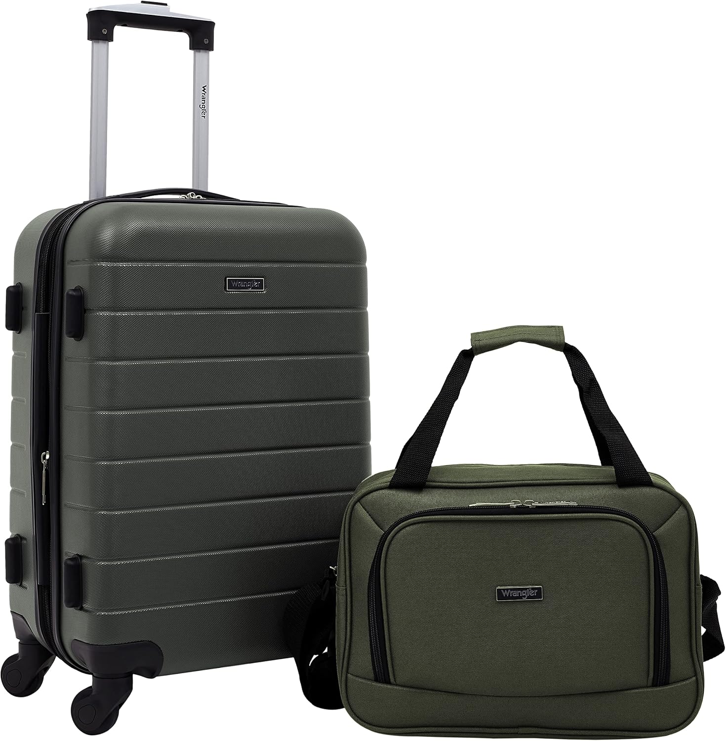 Wrangler Smart Luggage Set with Cup Holder and USB Port, Navy Blue, 20-Inch Carry-On