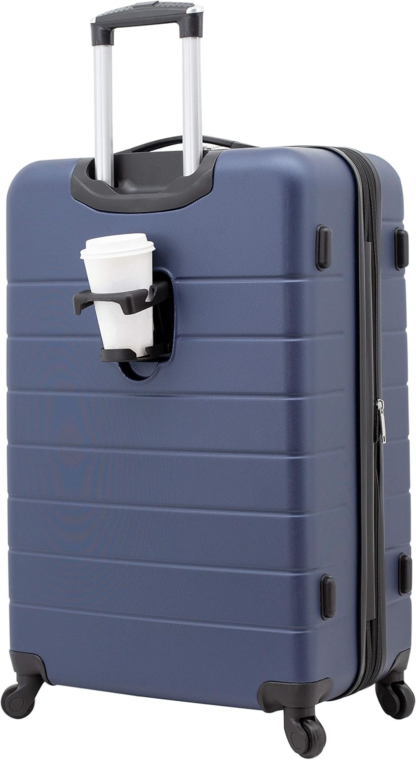 Wrangler Smart Luggage Set with Cup Holder and USB Port, Navy Blue, 20-Inch Carry-On